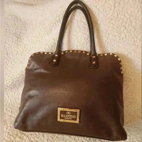 Valentino Garavani Brown Studded Satchel Tote Bag - Picture 12 of 16